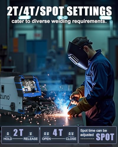 AZZUNO Aluminum MIG Welder 155A 110V/220V, 5 in 1 Welding Machine with Gas MAG/Aluminum MIG/Gasless Flux Core MIG/Stick/Lift TIG Welding, Multiprocess Wire Feed Welder Machine - Image 4