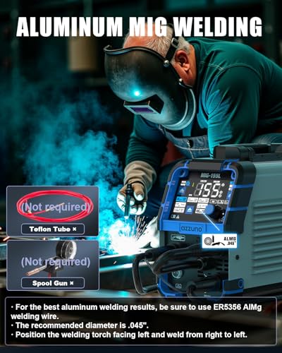 AZZUNO Aluminum MIG Welder 155A 110V/220V, 5 in 1 Welding Machine with Gas MAG/Aluminum MIG/Gasless Flux Core MIG/Stick/Lift TIG Welding, Multiprocess Wire Feed Welder Machine - Image 3
