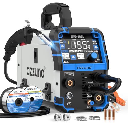 AZZUNO Aluminum MIG Welder 155A 110V/220V, 5 in 1 Welding Machine with Gas MAG/Aluminum MIG/Gasless Flux Core MIG/Stick/Lift TIG Welding, Multiprocess Wire Feed Welder Machine - Image 1