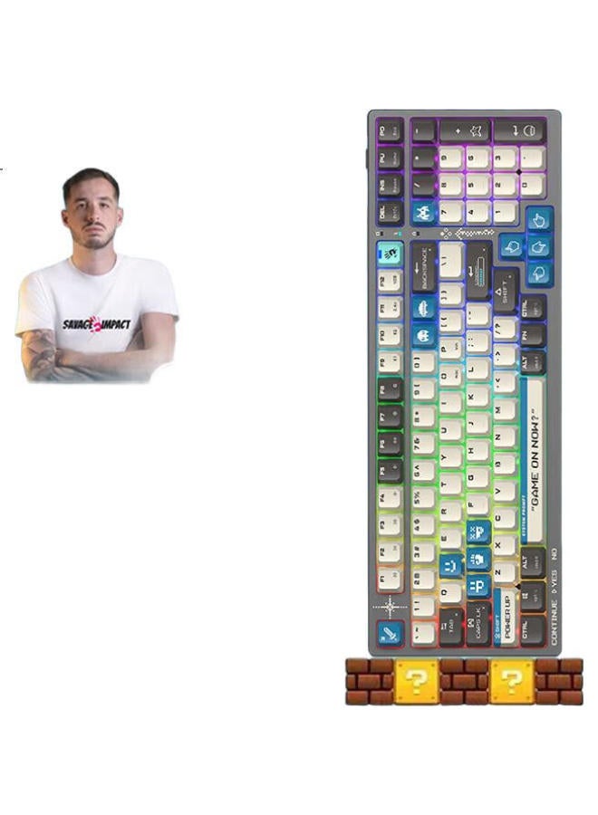 A4Tech Rk90S 98-Key Wired/Wireless/Bluetooth Tri-Mode Customizable Mechanical Keyboard Hot-Swappable Gaming Chicken Cs Strike Cf Esports Blood Hand Ghost Pixel War Blue - Image 3