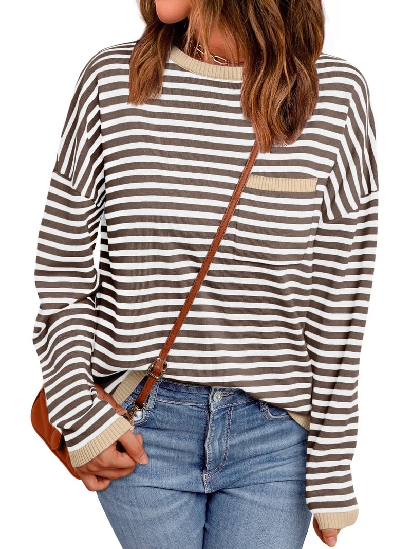 LILLUSORY Womens Sweaters 2025 Early Fall Fashion Must Have Clothes Outfits Striped Lightweight Oversized Ladies Cute Teacher Work Office Pullover Crewneck Long Sleeve Trendy Old Money Tops Clothing - Image 1
