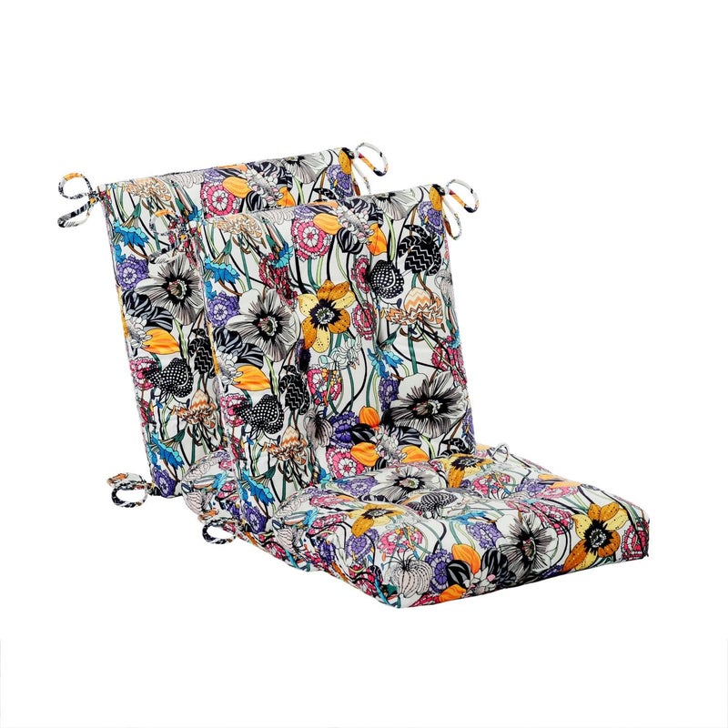 Makimoo Patio Cushion, Rocking Chair Cushion, Tufted Pads, Set of Upper and Lower with Ties Pack of 2 (2 Sets) - Back 19"Ã—16.5", Seat 16.5"Ã—16.5" (Black Purple Flowers) - Image 1