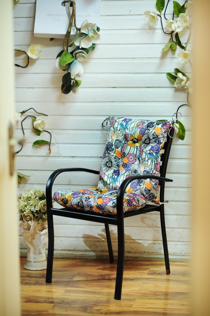 Makimoo Patio Cushion, Rocking Chair Cushion, Tufted Pads, Set of Upper and Lower with Ties Pack of 2 (2 Sets) - Back 19"Ã—16.5", Seat 16.5"Ã—16.5" (Black Purple Flowers) - Image 5