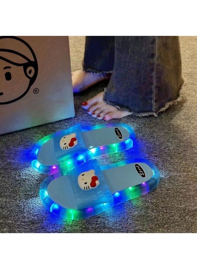 SHAKA Luminous Slippers Children Parent-child Crystal Shoes Outer Wear Flash Light Cartoon Cute Cool Spongebob Squarepants Women Hair - Image 1