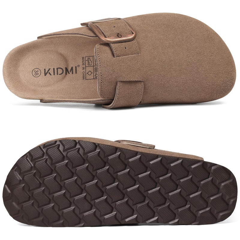 KIDMI Genuine Suede Clogs for Women Memory Foam Cork Footbed Potato Shoes Slip On Leather Mules with Big Buckle, Mocha Size 5.5-6 (36) - Image 3