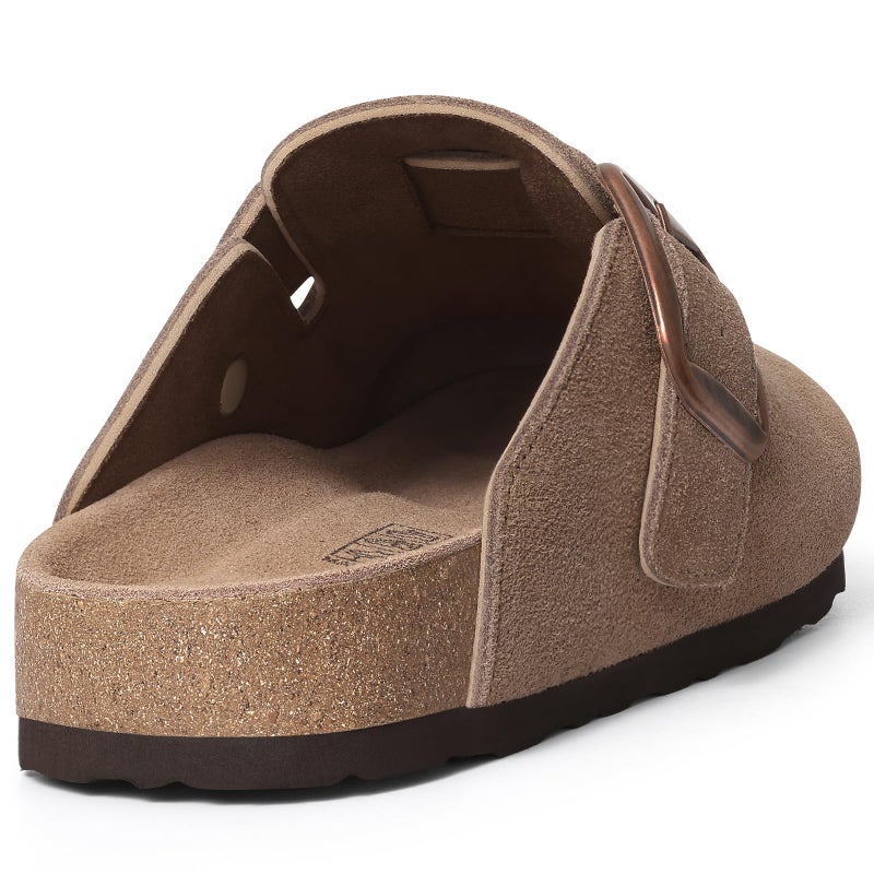 KIDMI Genuine Suede Clogs for Women Memory Foam Cork Footbed Potato Shoes Slip On Leather Mules with Big Buckle, Mocha Size 5.5-6 (36) - Image 5
