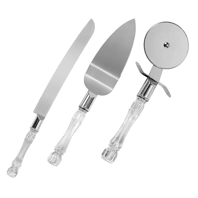 Cozron Cozron Cake Knife Set - 3 in 1 Cake Cutting Knife Set - Cake Server & Pizza Cutter/Slicer Set - Bake Ware Tool & Accessories - Cake Icing Spatula Pastry Decorating Hand Tool (Set -3 PCs) - Image 1