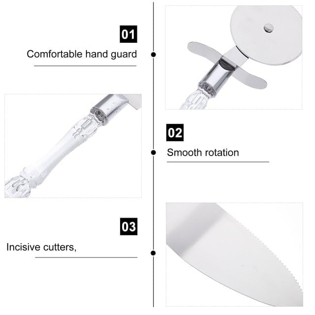 Cozron Cozron Cake Knife Set - 3 in 1 Cake Cutting Knife Set - Cake Server & Pizza Cutter/Slicer Set - Bake Ware Tool & Accessories - Cake Icing Spatula Pastry Decorating Hand Tool (Set -3 PCs) - Image 5