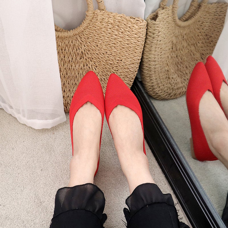 Women's Knit Pointed Toe Ballet Flats Slip-On Comfort Shoes - Image 1