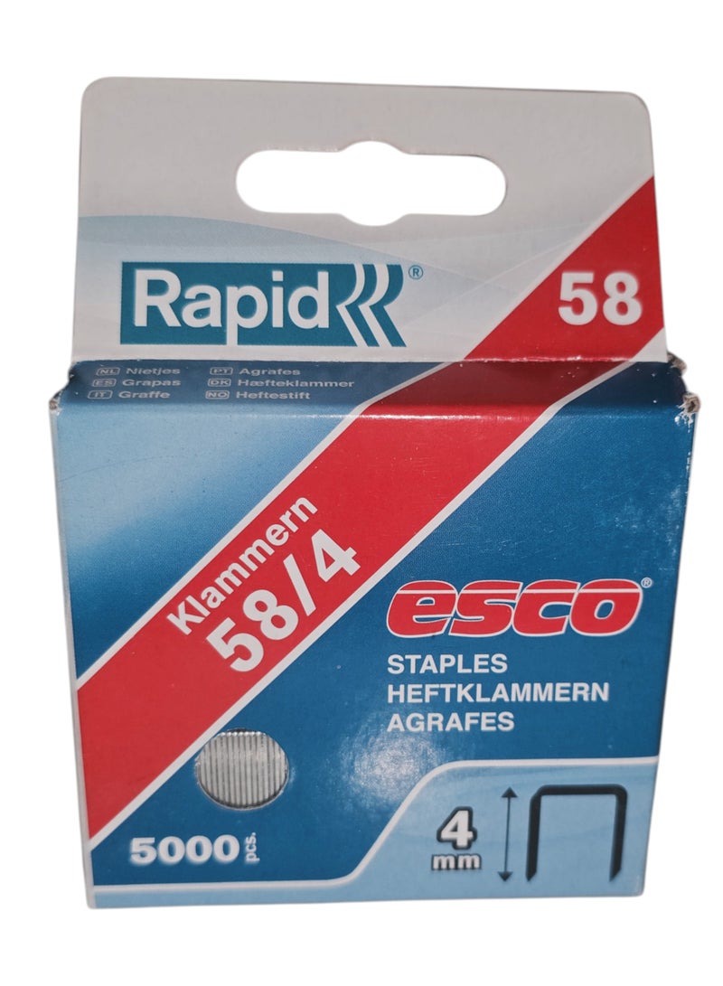 Rapid ESCO 58/4mm Fine Wire Staples 5000pcs – Code 5000111 - Image 1