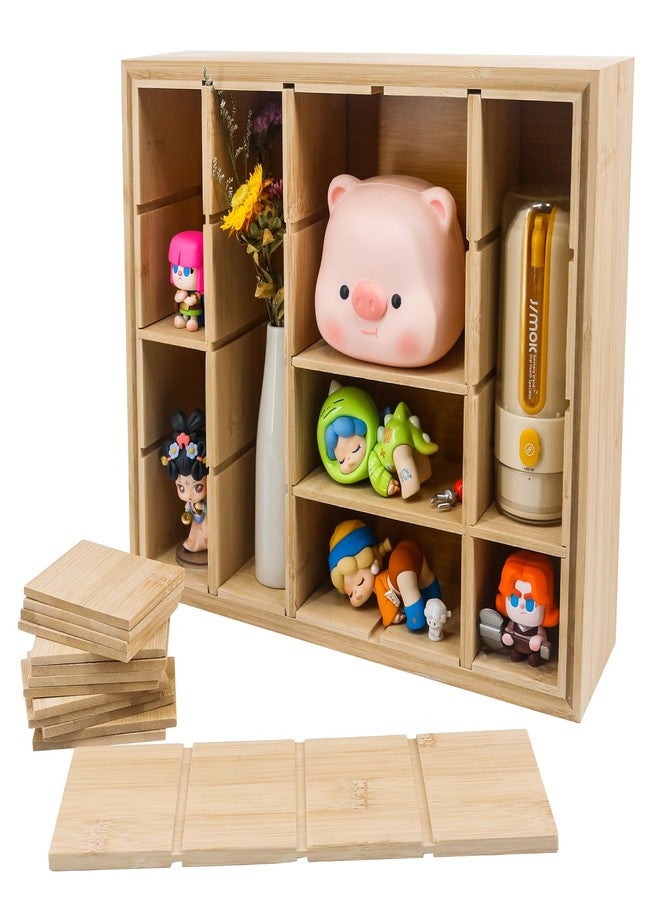 FramePro Adjustable Shadow Box Display Case, 20-Compartment Bamboo Shelf for Rock Collection, Minifigures, Crystals & Trinkets,Tabletop, 12x14 inches - Image 2
