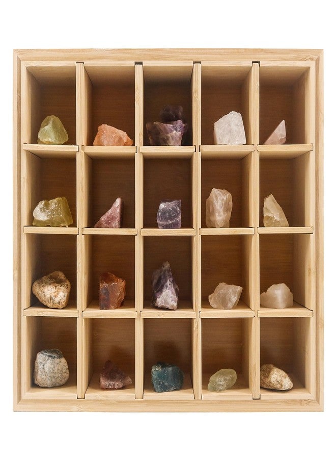 FramePro Adjustable Shadow Box Display Case, 20-Compartment Bamboo Shelf for Rock Collection, Minifigures, Crystals & Trinkets,Tabletop, 12x14 inches - Image 1