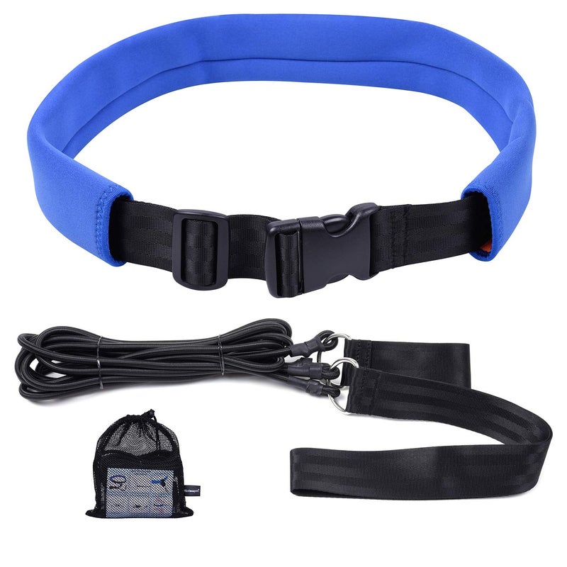 Wisdompro Swim Training Belt, 2M Swim Bungee Cords Resistance Band, Swim Tether Stationary Swimming Harness, Static Swimming Belt for Pool - Blue - Image 1