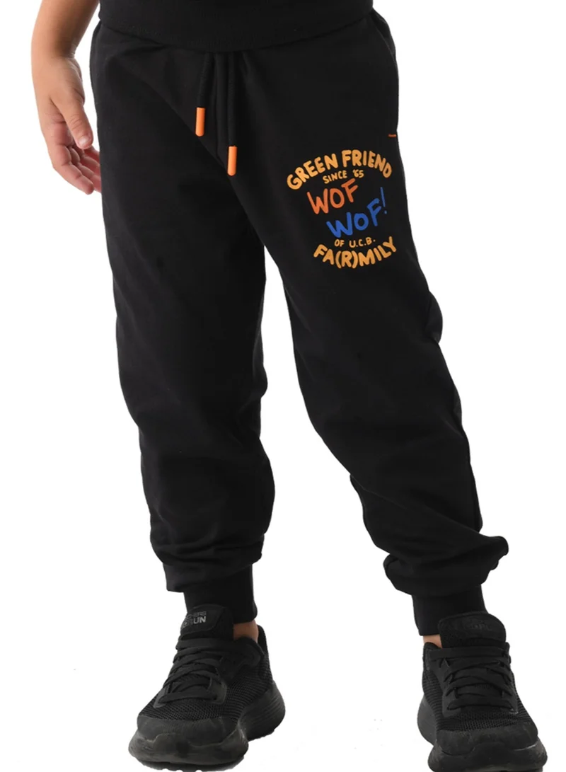 URBASY Boys Printed round neck Mustard T-shirt with Black jogger pants set