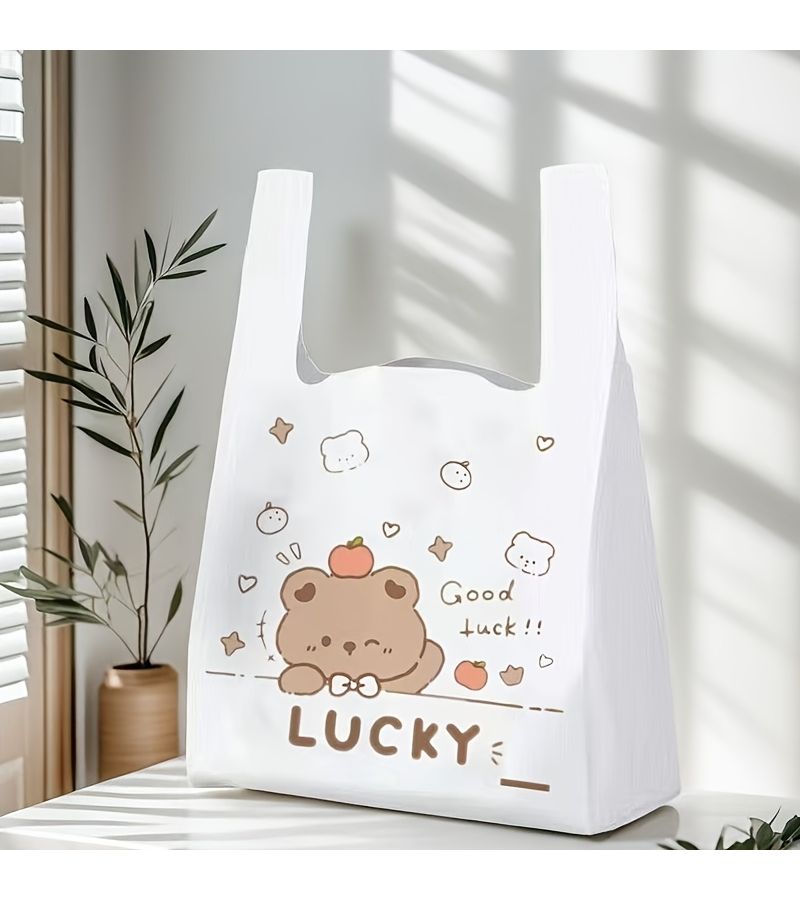 50 Pcs 11.02 By 16.54 Inch Bear Cartoon Pattern Plastic Bags Premium Handbags Holiday Gift Bags Birthday Party Bags Clothing Store Commercial Shopping Retail Bags - Image 2