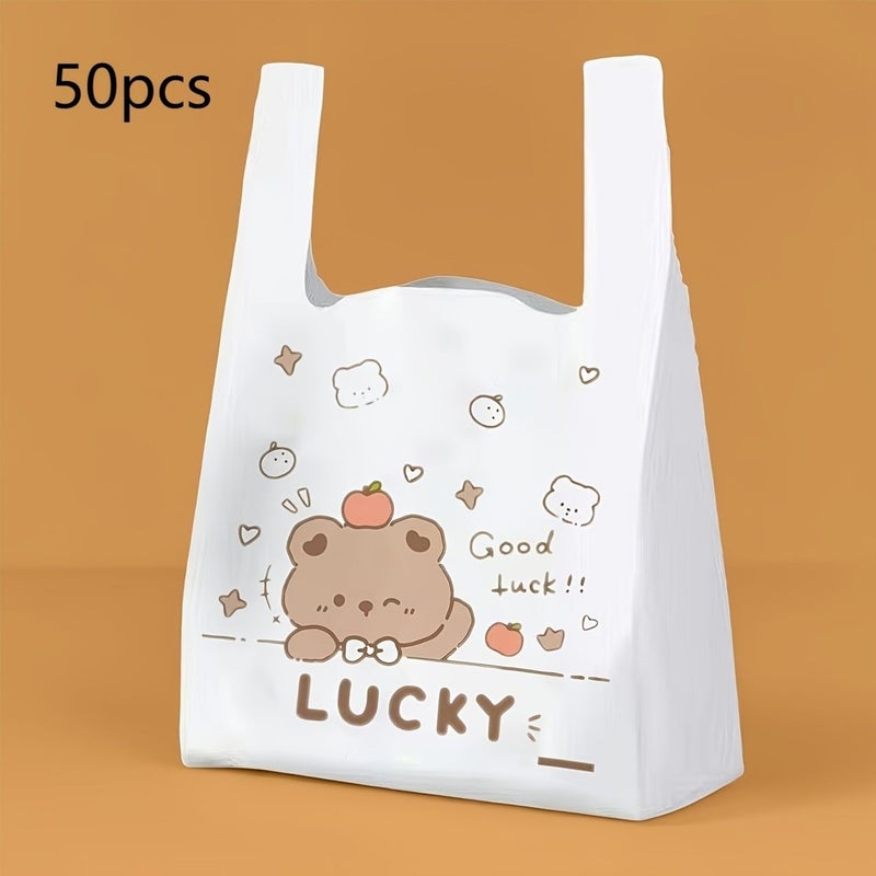 50 Pcs 11.02 By 16.54 Inch Bear Cartoon Pattern Plastic Bags Premium Handbags Holiday Gift Bags Birthday Party Bags Clothing Store Commercial Shopping Retail Bags - Image 1