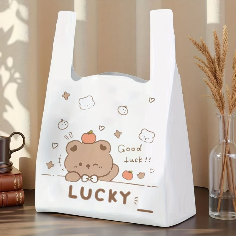 50 Pcs 11.02 By 16.54 Inch Bear Cartoon Pattern Plastic Bags Premium Handbags Holiday Gift Bags Birthday Party Bags Clothing Store Commercial Shopping Retail Bags - Image 4