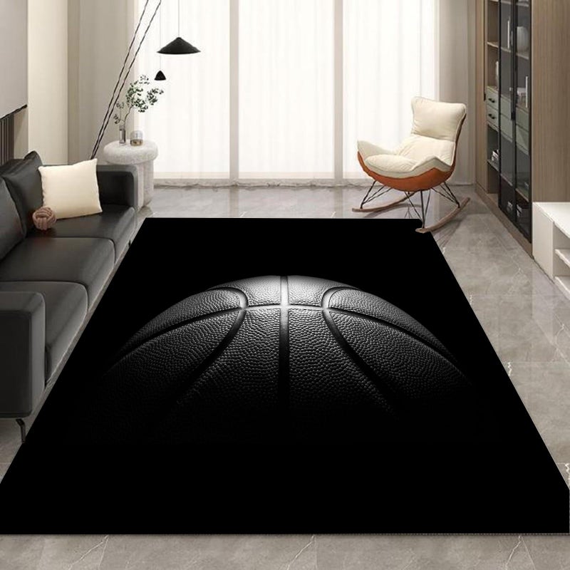 kxry 2 * 3 Feet Black Basketball Soft Area Rugs for Kids Girls Boys Basketball Sports Floor Carpet for Living Room Bedroom Dorms Nursery Rooms Home Decor Aesthetic - Image 2