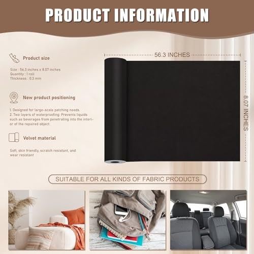Azobur Couch Patches, Extra-Large Durable Fabric Tape, Ideal for Automotive Upholstery Repair, Waterproof, Self-Adhesive, Quickly Fix Sofas, Car Interiors, and Other Fabric Items (Black) - Image 3