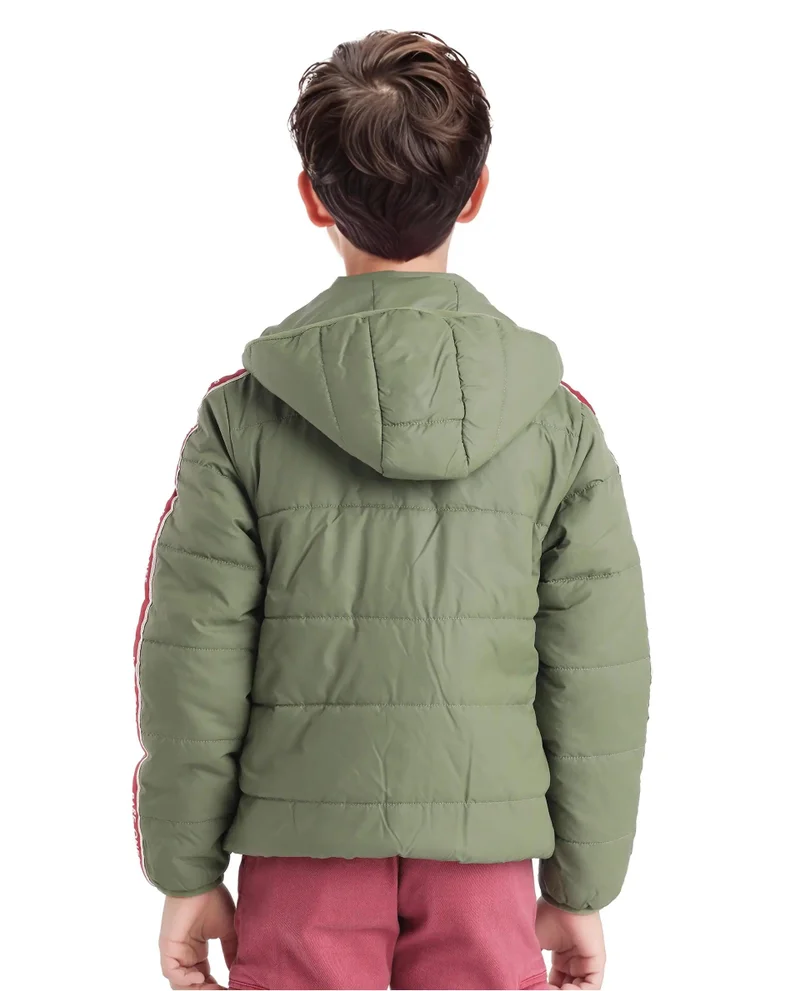 Rare Ones Rare Ones Kids Bolin Olive Polyester Full Sleeve Hooded Solid Jacket