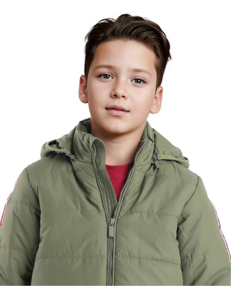 Rare Ones Rare Ones Kids Bolin Olive Polyester Full Sleeve Hooded Solid Jacket