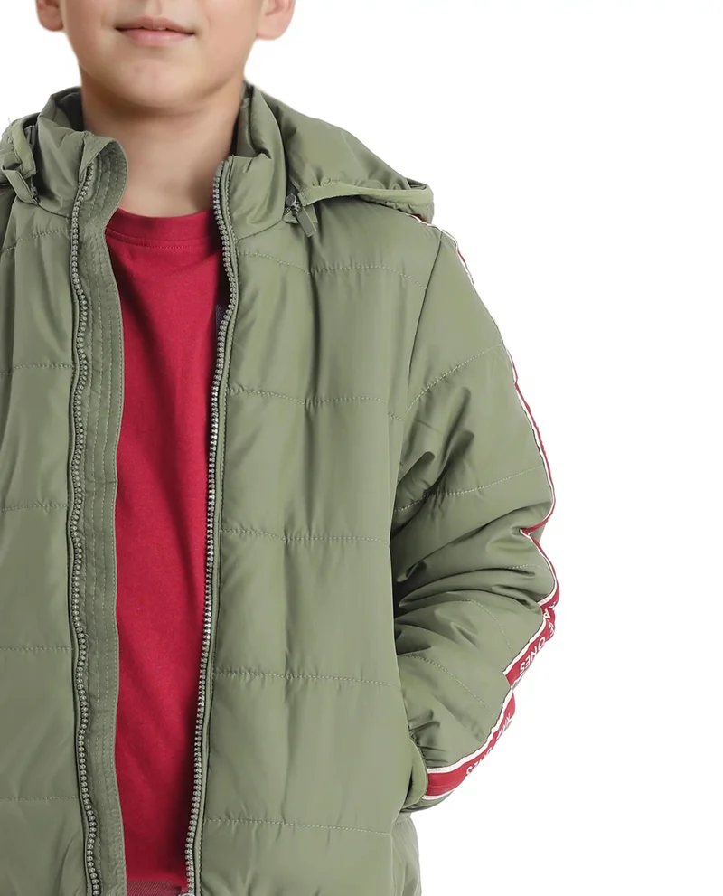 Rare Ones Rare Ones Kids Bolin Olive Polyester Full Sleeve Hooded Solid Jacket