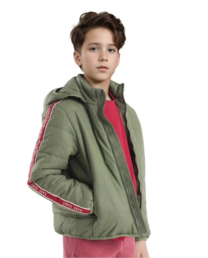Rare Ones Rare Ones Kids Bolin Olive Polyester Full Sleeve Hooded Solid Jacket
