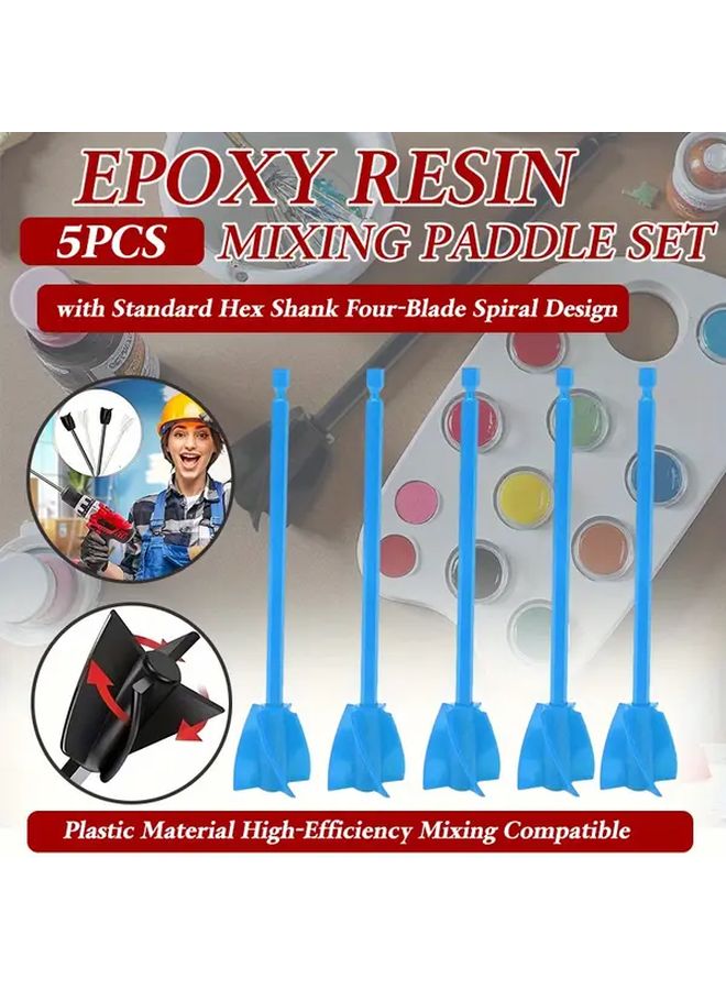 Blue Five Pieces Heavy Duty Epoxy Resin Mixing Paddle Set with Hex Shank - Image 1