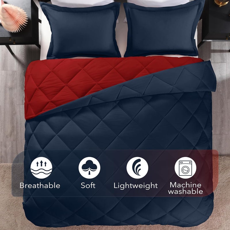 downluxe King Size Comforter Set - Red and Navy King Comforter, Soft Bedding Sets for All Seasons -3 Pieces - 1 Comforter (104"x92") and 2 Pillow Shams(20"x36") - Image 5