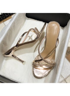 Rup Art Trendy Glittery Strap High Heels Formal Sandals Bling Crystal Design Slippers For Women Heel Sandals Stripper Heels Open Mules Wedding Shoes Summer  - Image 3