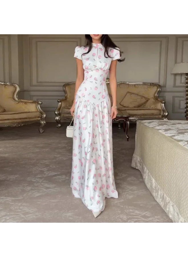 European And American Women's Clothing, New Spring Styles, Fashionable And Elegant Workwear Printed Cut-out Slim-fit Dress
