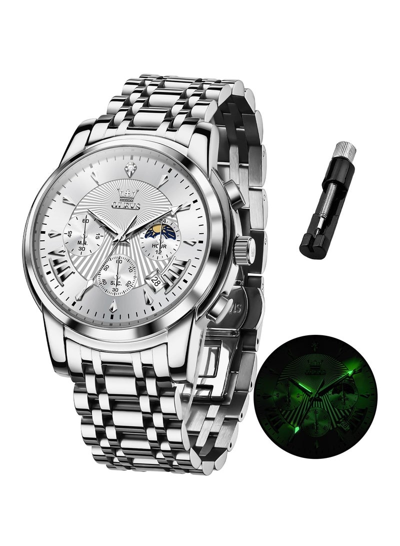 OLEVS Watches for Mens Stainless Steel Analog Quartz Wrist Watches Date Waterproof Luminous Business Casual Male Watches - Image 1