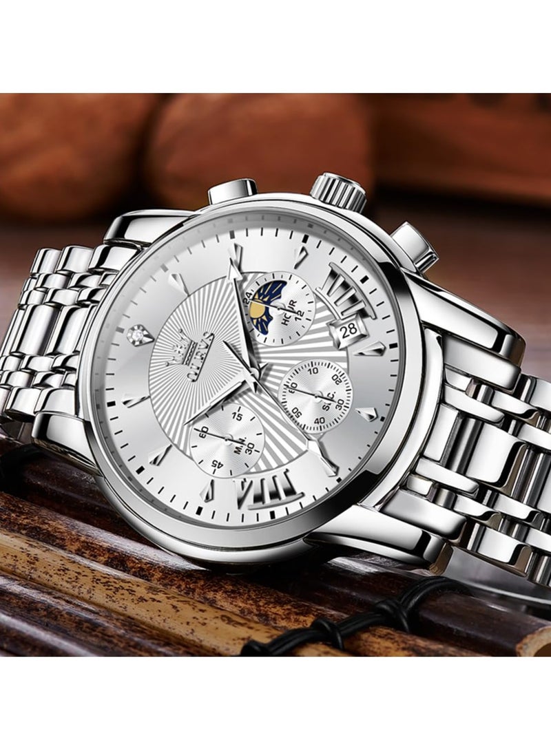 OLEVS Watches for Mens Stainless Steel Analog Quartz Wrist Watches Date Waterproof Luminous Business Casual Male Watches - Image 3