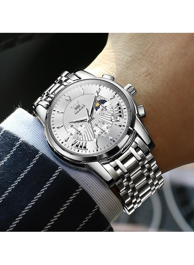 OLEVS Watches for Mens Stainless Steel Analog Quartz Wrist Watches Date Waterproof Luminous Business Casual Male Watches - Image 5