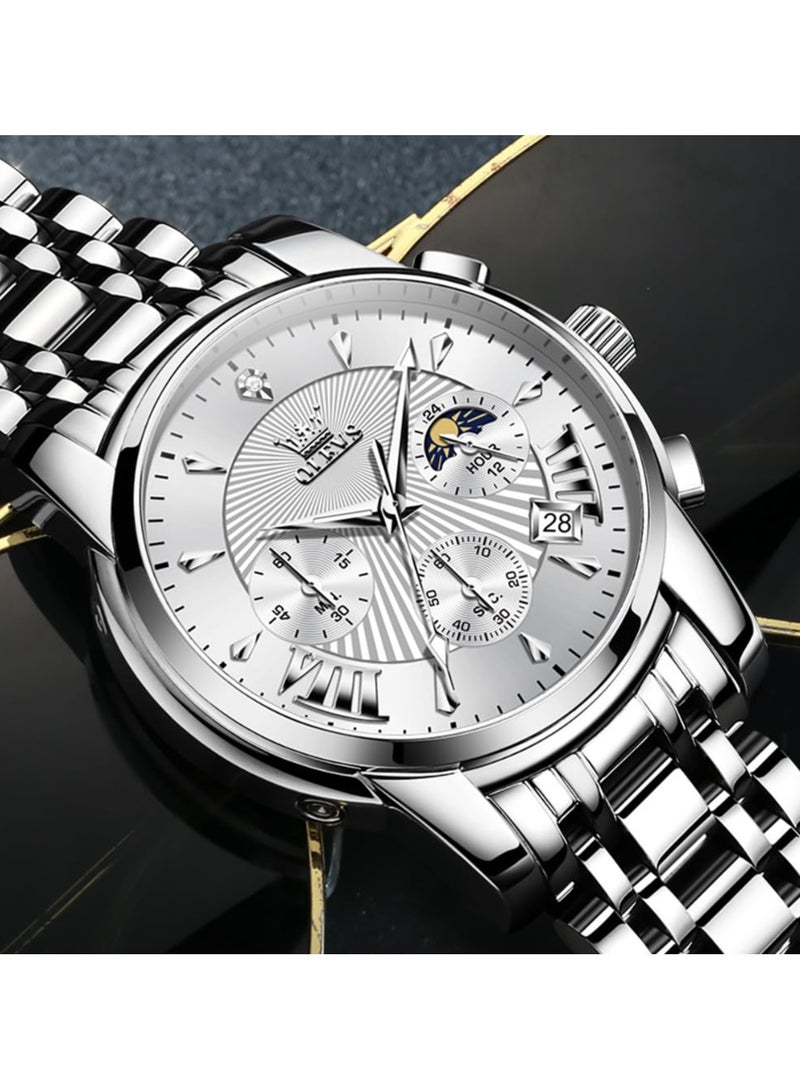 OLEVS Watches for Mens Stainless Steel Analog Quartz Wrist Watches Date Waterproof Luminous Business Casual Male Watches - Image 4