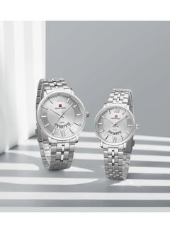 NAVIFORCE Luxury Silver Couple Watch Set Stainless Steel Waterproof Roman Numerals  - Image 3