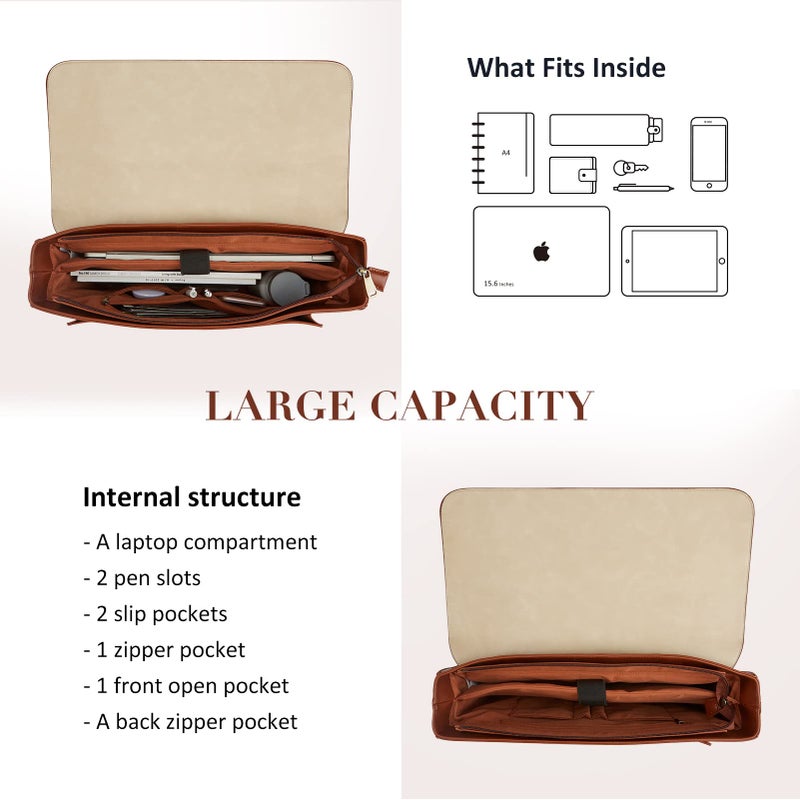 ECOSUSI Laptop Bag for Women Vegan Leather Messenger Bag Fashion Briefcase Backpack 15.6 inch Computer Satchel Bag - Image 4