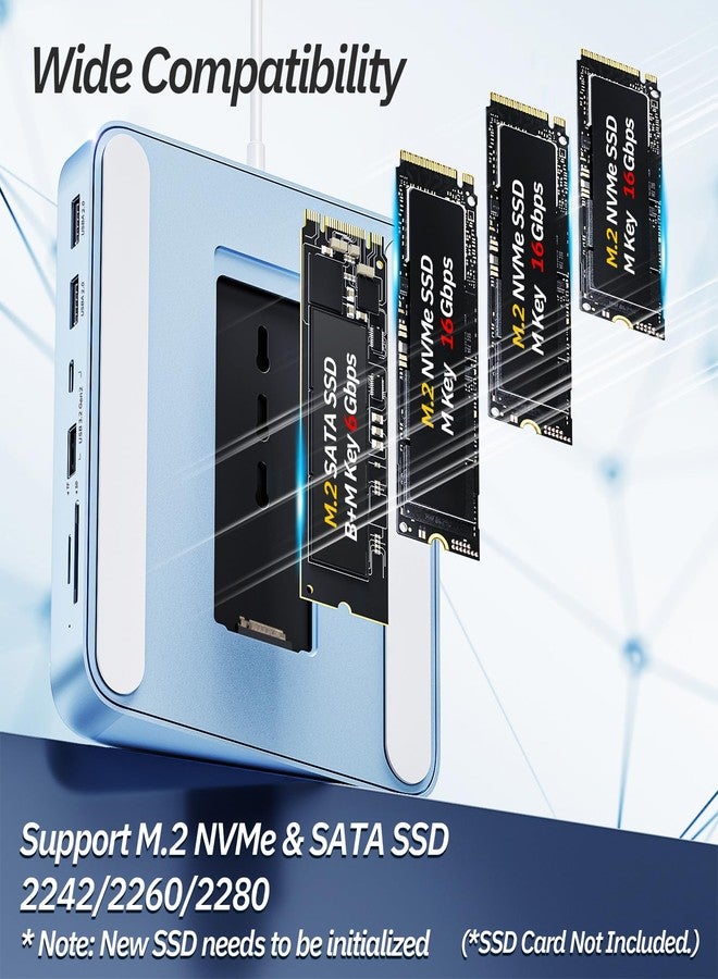 minisopuru موزع USB C من مينيسوبورو لجهاز iMac مقاس 24 بوصة 2021، محول موزع USB يدعم محرك الأقراص الصلبة M.2 NVMe SSD، محطة إرساء 7 في 1، ملحقات iMac مع منفذ USB C بسرعة 10 جيجابت في الثانية، ومنفذ USB A 3.2، وقارئ بطاقات SD/TF، ومحرك أقراص صلبة M.2 SSD (غير مرفق)، باللون الأزرق. - Image 3
