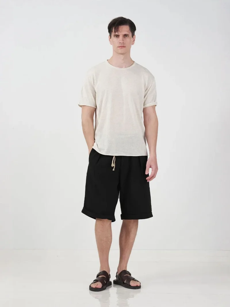 جيستو GIESTO Mid Waist Belted Cotton Shorts