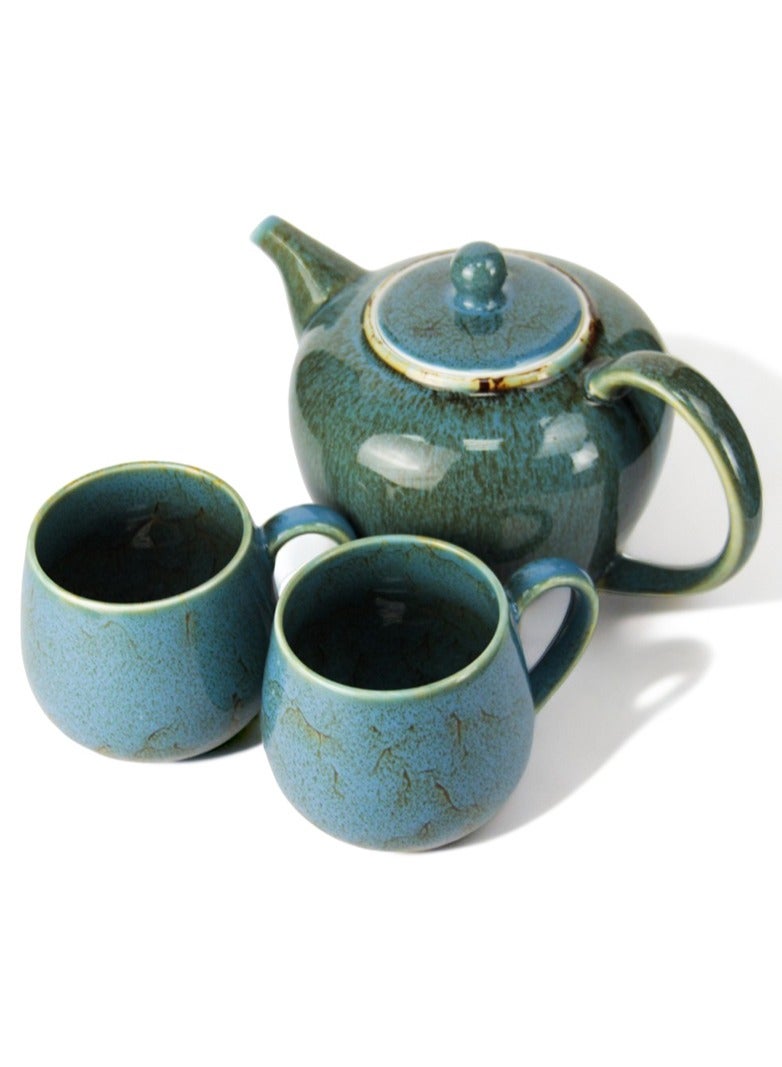 تيلاند طقم إبريق شاي من البورسلين BTQ Enus للمنزل والمكتب هدية لمحبي الشاي للرجال والنساء مع كوبين سعة 1.2 لتر أزرق - Image 4