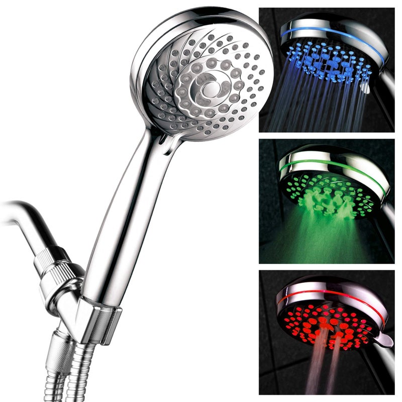 Hotel Spa HotelSpa SpectrumTM Ultra-Luxury 7-setting / 7-color LED Handheld Shower-Head with Chrome Face. 7 colors of LED Lights change automatically every few seconds.  - Image 1