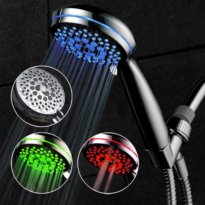 Hotel Spa HotelSpa SpectrumTM Ultra-Luxury 7-setting / 7-color LED Handheld Shower-Head with Chrome Face. 7 colors of LED Lights change automatically every few seconds.  - Image 2