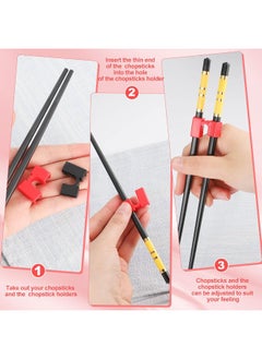 Patelai Patelai 10 Pieces Reusable Chopstick Helpers Training Chopsticks Hinges Connector Reusable Plastic Training Chopstick for Adults Kids Beginner Trainers, Red and Black  - Image 3