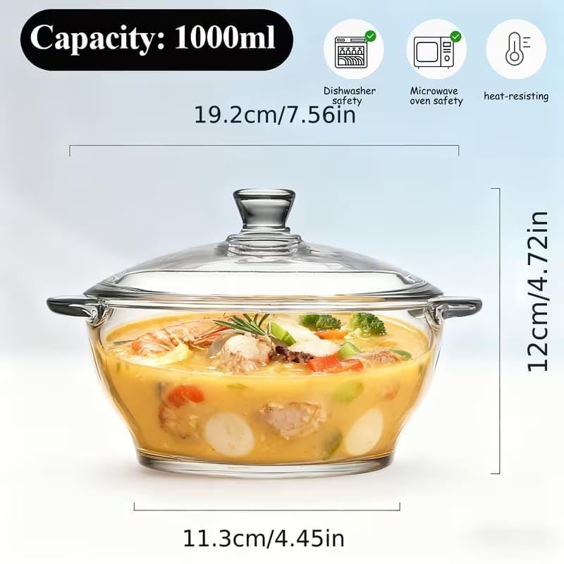 Bellemax Deep Round Glass Casserole Oven and Microwave Safe Serving Bowl with See Through Top Lid - (1000 ML, Set of 3) - Image 2
