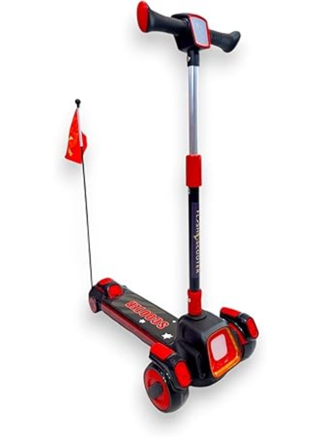 سكوتر للأطفال بثلاث عجلات، دواسة كبيرة، سكوتر قابل للطي مع موسيقى، عجلات من البولي يوريثان قابلة لضبط الارتفاع مع إضاءة LED، أفضل هدية للأطفال من سن 3 إلى 12 عامًا - أسود