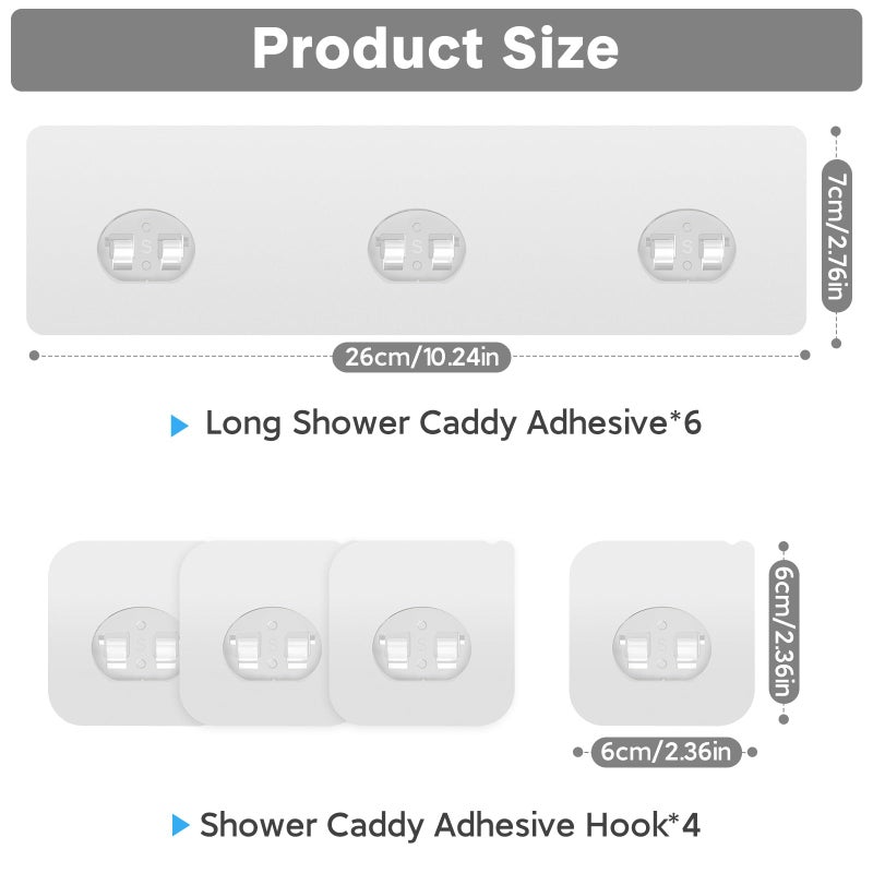 FEPTUASE Shower Caddy Adhesive Replacement  Transparent Strong Adhesive Hooks  No Drilling  Waterproof  for Shower Caddy  Bathroom Storage Shelves and Kitchen Racks (Triple*6pcs + Single*4pcs) - Image 2