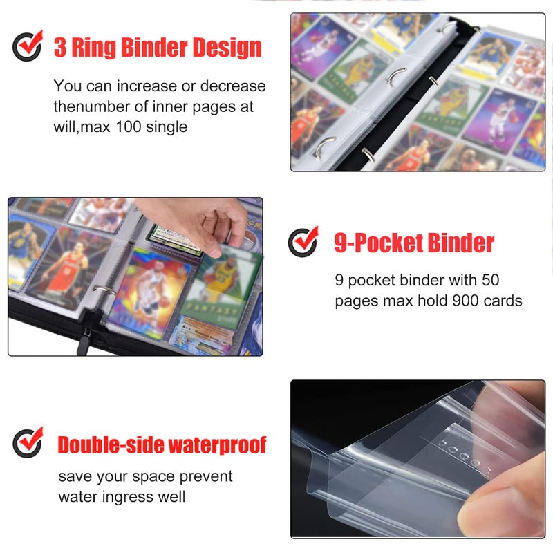 WTVIDAS 900 Pockets Basketball Card Binder,Basketball Trading Cards Holder Card Collectors Album,Waterproof Card Storage Book with Removable Sleeves,Compatible with Basketball Cards 2024-25 Sports Cards - Image 5
