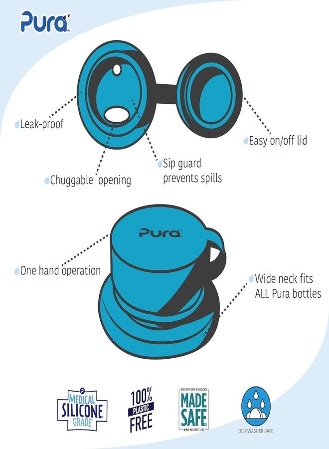 Pura Sport Big Mouth Silicone Sport Top Lid - Plastic-Free, Spill-Leak Proof, Medical-Grade, Fits All Pura Bottle - Aqua - Image 3