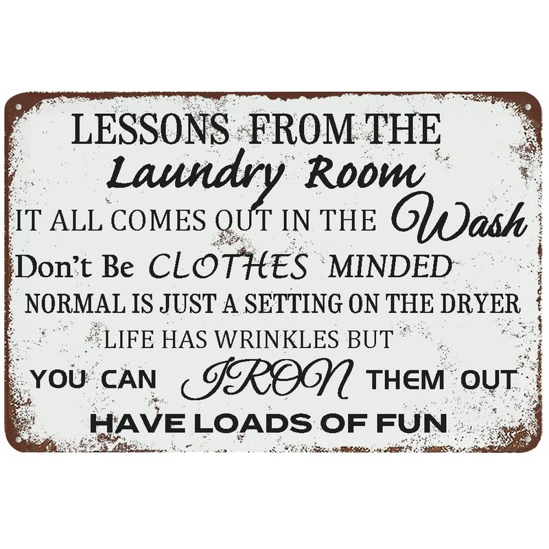 Skyocean Laundry Room Lessons Metal Sign â€“ Vintage Funny Laundry Quote Wall Decor for Laundry Room, Utility Room, Bathroom â€“ Humorous Housewarming Gift for Women, Moms, and Homeowners (As the picture shows) - Image 1