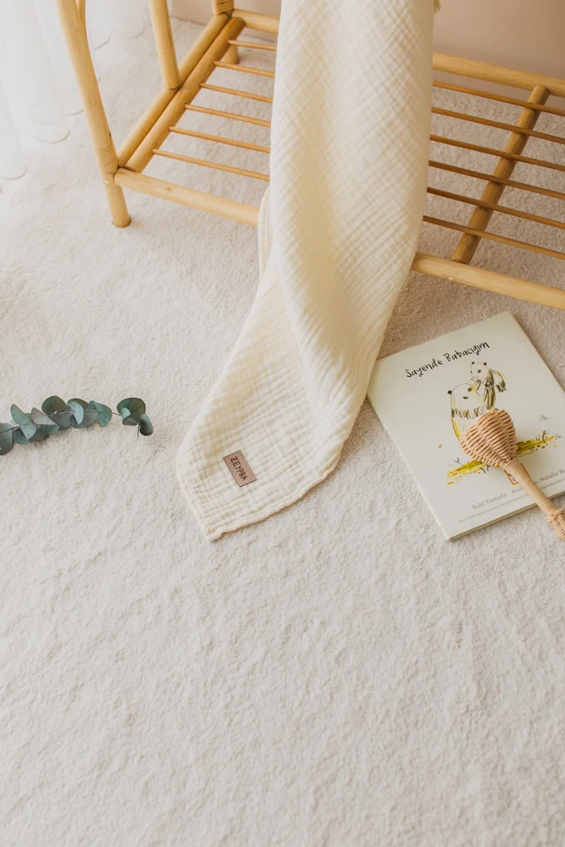 زيبا Edge Stitched Ecru Muslin 4-layer Muslin Baby & Child Muslin Blanket 100% Cotton 100X100CM